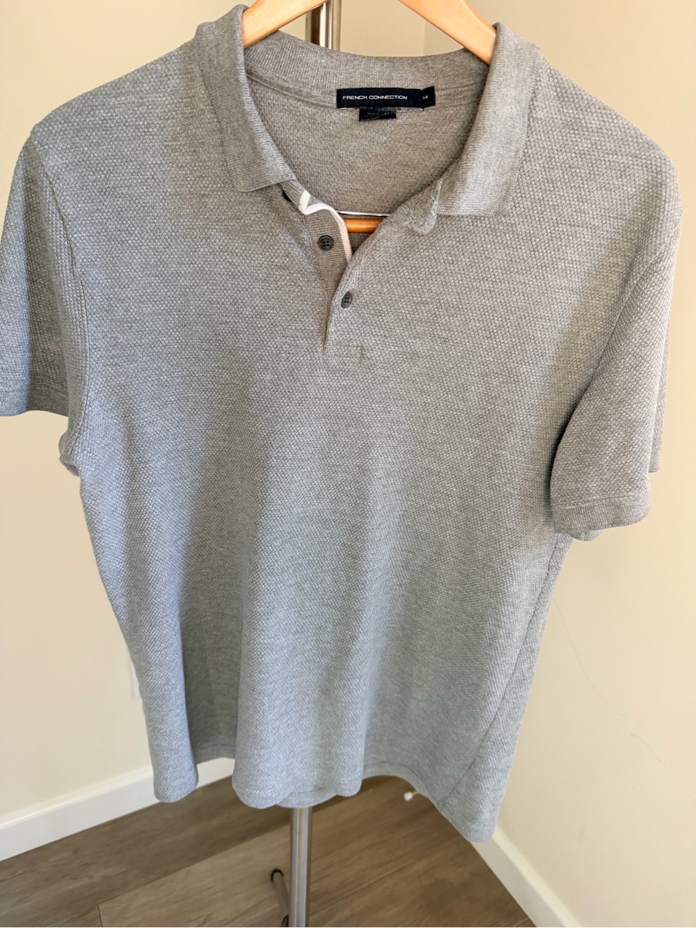 French Connection Grey Textured Men’s Short-Sleeve Polo M.